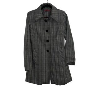 Vintage San Francisco Houndstooth Tweed Plaid Trench Peacoat Button-up Collared